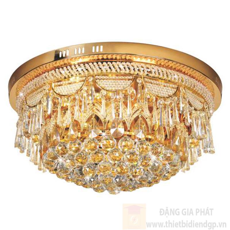 Đèn mâm ốp trần pha lê tròn Ø600*H300, E14*6 lamp, LED 3W*6 lamp moter rotation, 91 crystals
